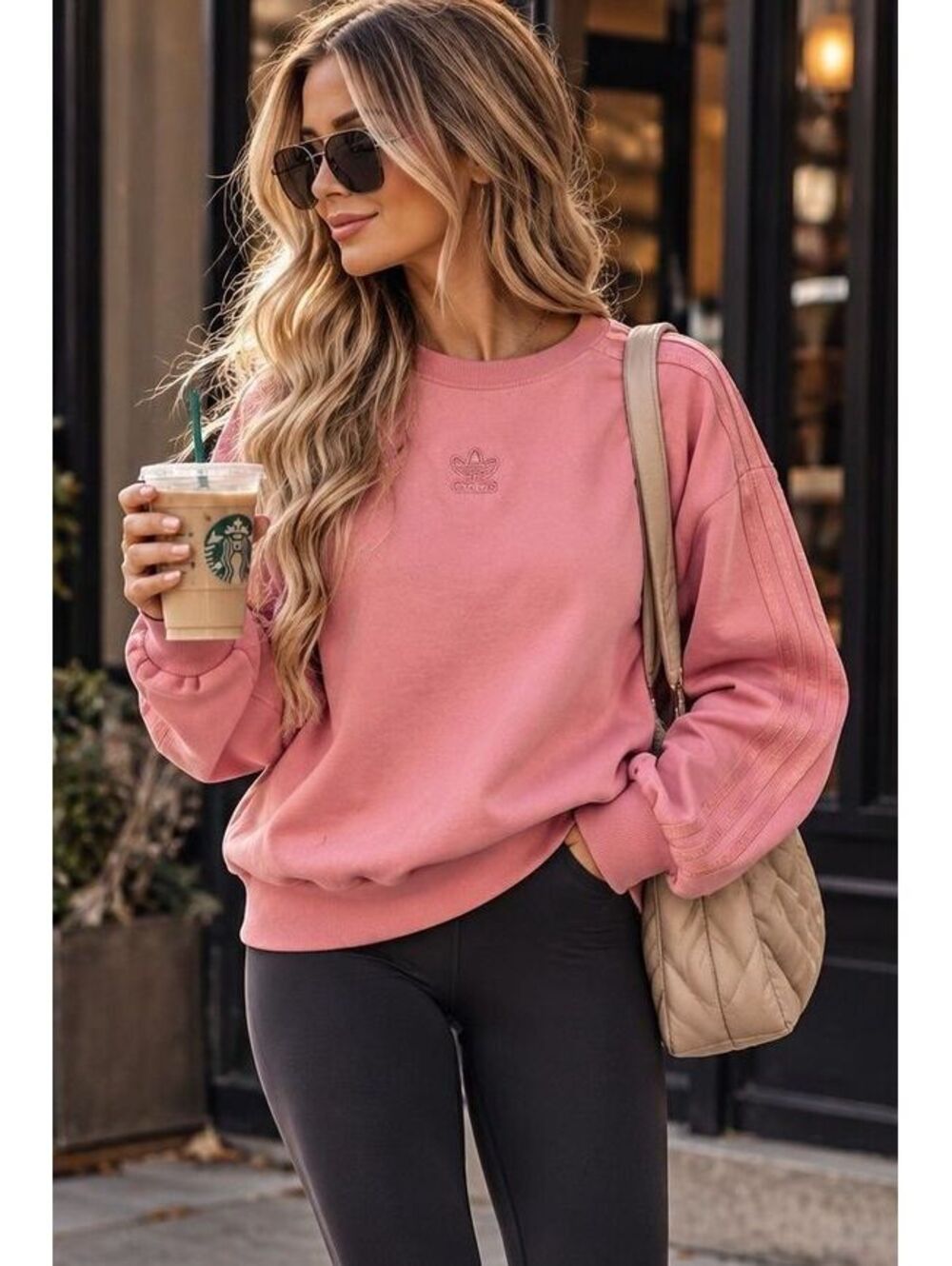 adidas Originals Women’s Crewneck Sweatshirt Small Ash Pink 3 Stripes NWT